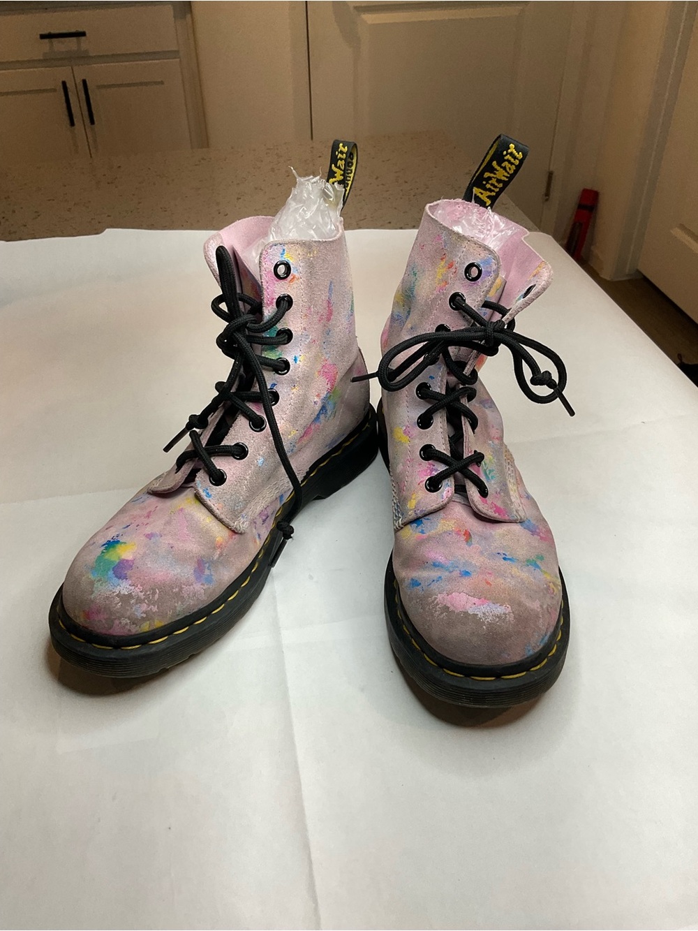 Dr. Martens Pink Multicolor Paint-Splatter Lace-Up Boots - Picture 2 of 7